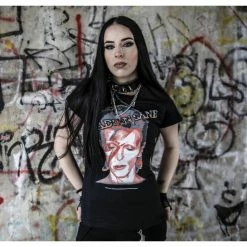 Women's T-shirt David Bowie - Aladdin Sane - BLACK - ROCK OFF -T-shirts Shop IMG 8142